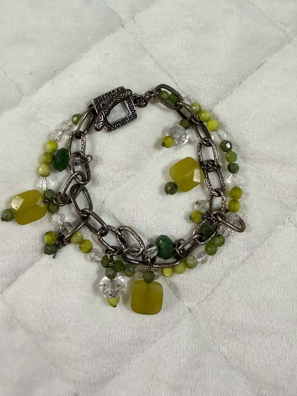 Silpada B1248 Retired Canadian Jade and Crystal Sterling Silver Toggle Bracelet